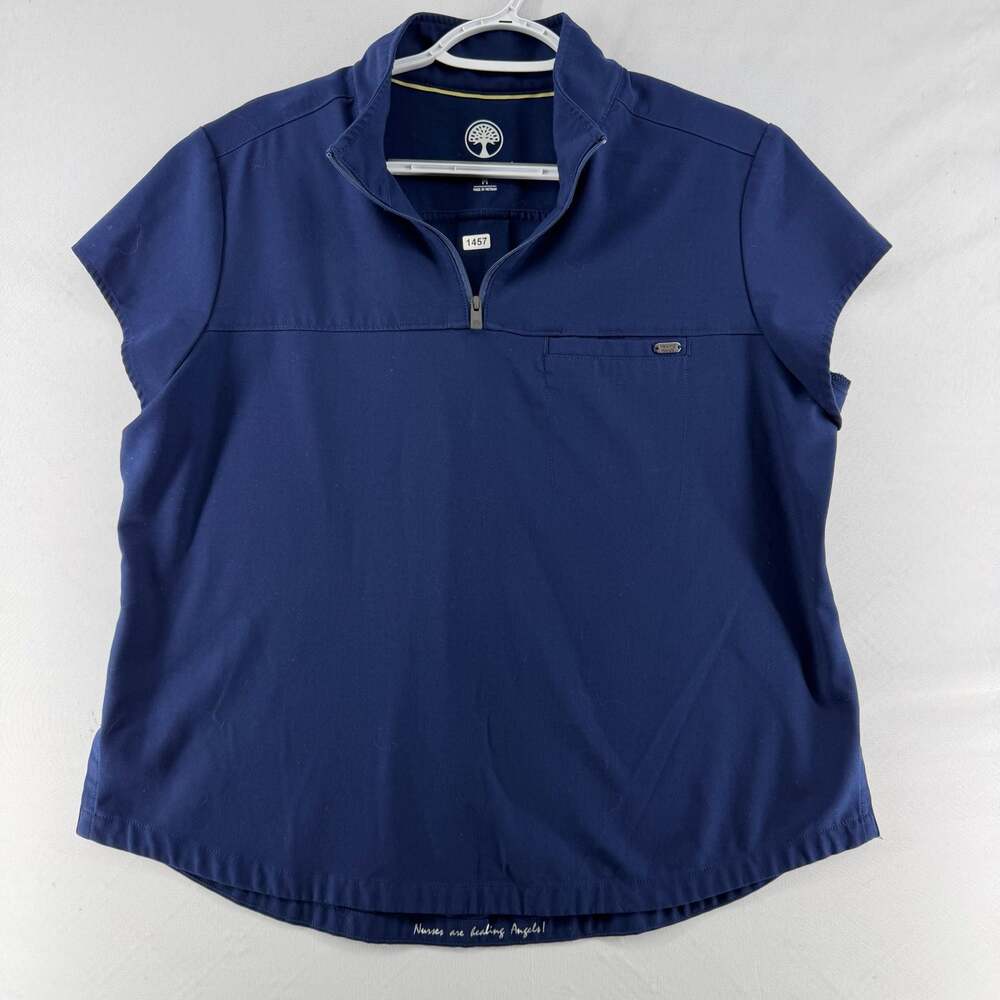 1457 Healing Hands Women's 1-Pocket Stretch Tuck In Half Zip Collar Scrub Top